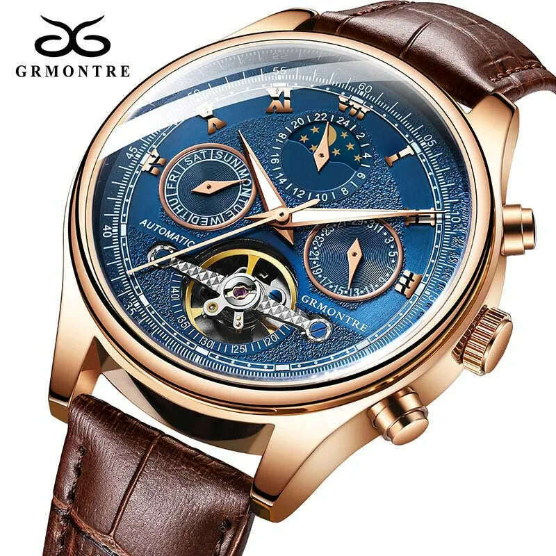 Skeleton Tourbillon Mechanical Watch Men Automatic Classic Rose Gold Leather Mechanical Wrist Watches Reloj Hombre 2018 Luxury - KIMLUD