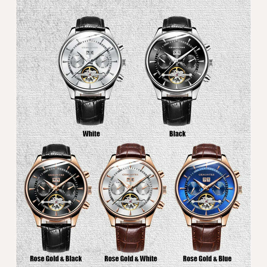 Skeleton Tourbillon Mechanical Watch Men Automatic Classic Rose Gold Leather Mechanical Wrist Watches Reloj Hombre 2018 Luxury - KIMLUD