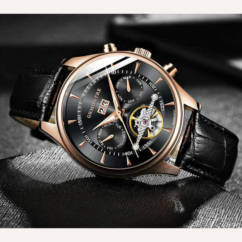 Skeleton Tourbillon Mechanical Watch Men Automatic Classic Rose Gold Leather Mechanical Wrist Watches Reloj Hombre 2018 Luxury - KIMLUD