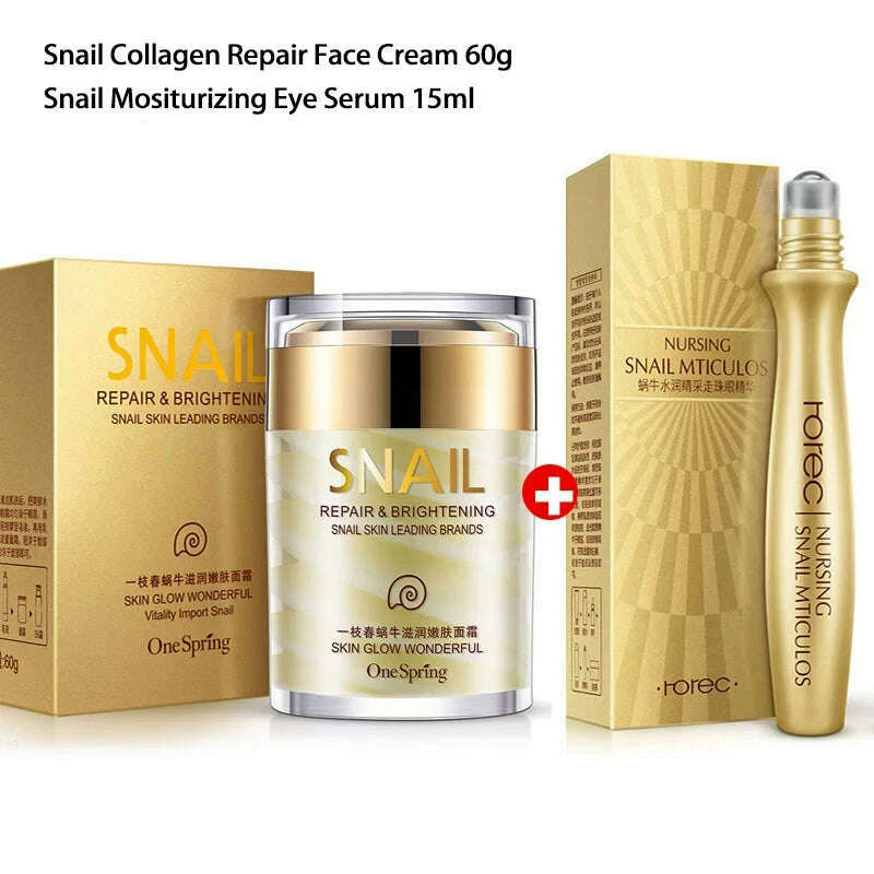 KIMLUD, Skincare Set Snail Cream Collagen Cream Anti Aging Whiten Skin Face Cream Fade Dark Eye Circles Remove Eye Bags Eye Serum, SET 1, KIMLUD Womens Clothes