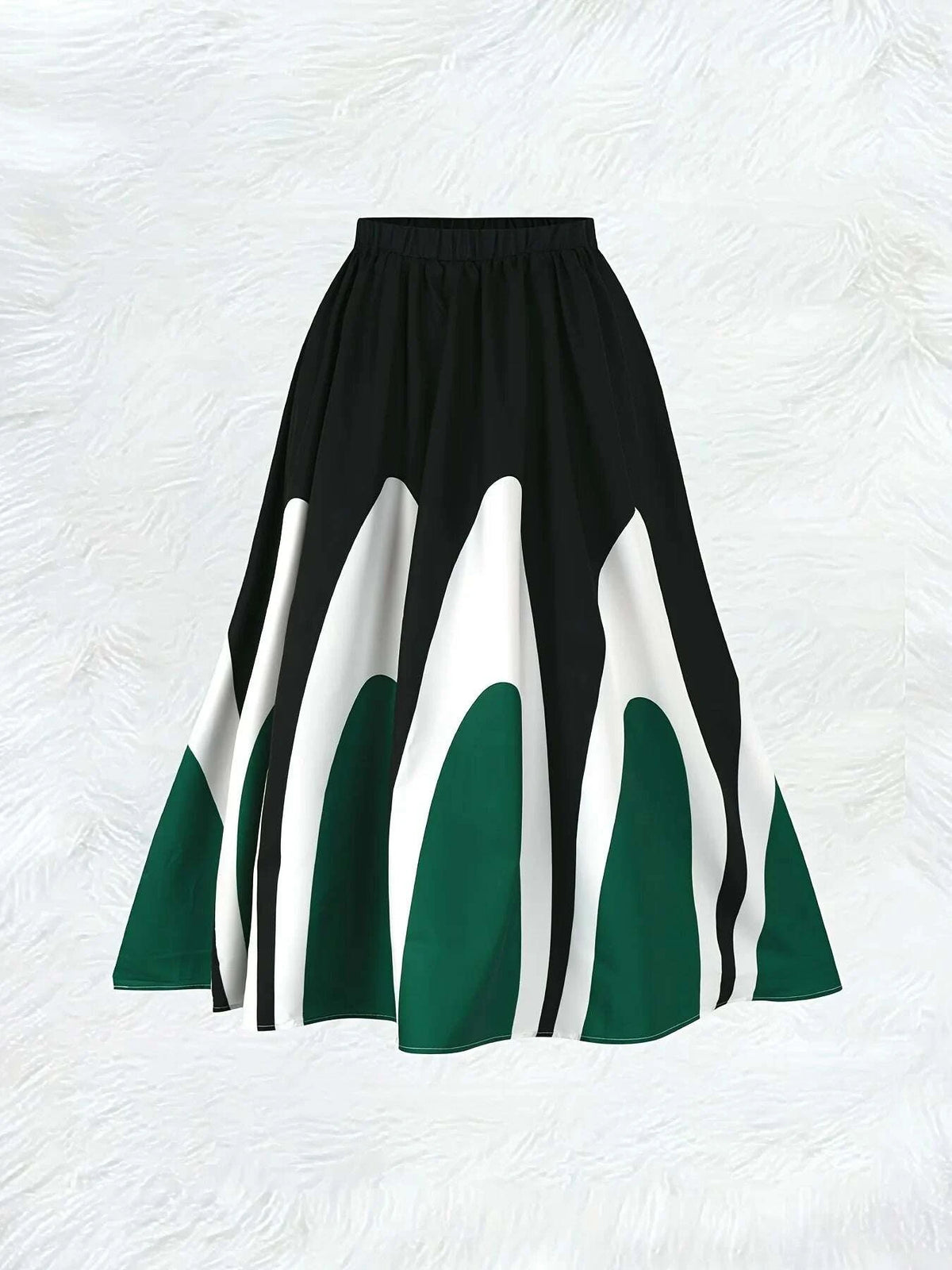 Skirt - Striped Pattern - Polyester - Black White Green Stripes | KIMLUD