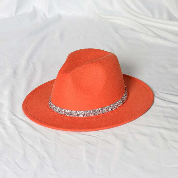 Sky Blue Diamond Band Wool Fedora Hats For Women Jazz Cap Belt Unisex Colorful Fedoras Hat Fashion Church Hat Bucket Hats шапка - KIMLUD
