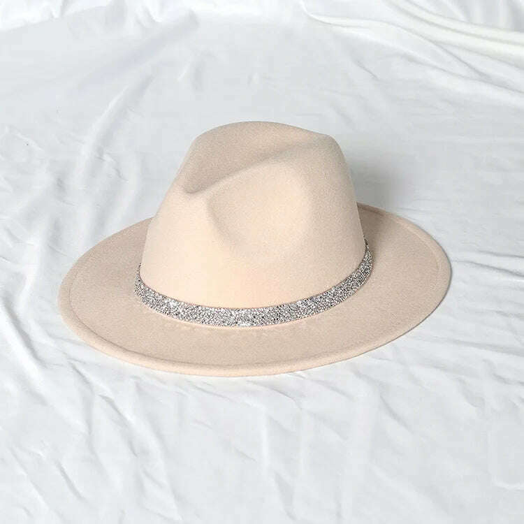 Sky Blue Diamond Band Wool Fedora Hats For Women Jazz Cap Belt Unisex Colorful Fedoras Hat Fashion Church Hat Bucket Hats шапка - KIMLUD
