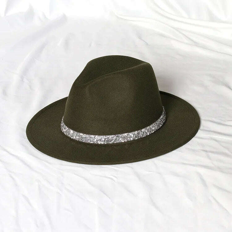 Sky Blue Diamond Band Wool Fedora Hats For Women Jazz Cap Belt Unisex Colorful Fedoras Hat Fashion Church Hat Bucket Hats шапка - KIMLUD