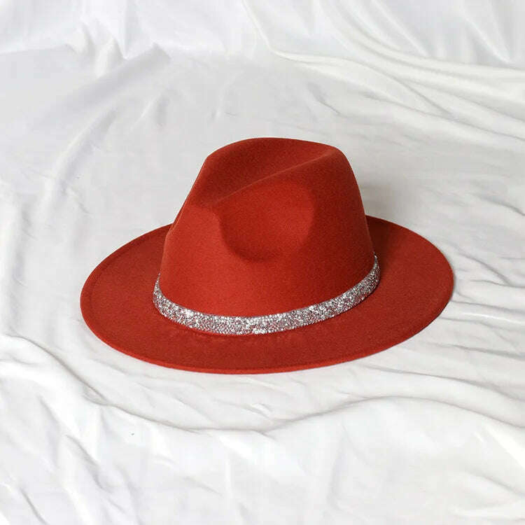 Sky Blue Diamond Band Wool Fedora Hats For Women Jazz Cap Belt Unisex Colorful Fedoras Hat Fashion Church Hat Bucket Hats шапка - KIMLUD