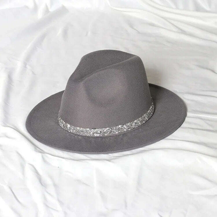 Sky Blue Diamond Band Wool Fedora Hats For Women Jazz Cap Belt Unisex Colorful Fedoras Hat Fashion Church Hat Bucket Hats шапка - KIMLUD
