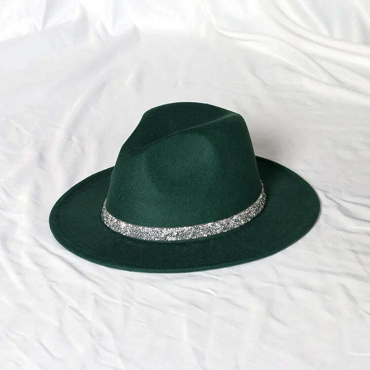 Sky Blue Diamond Band Wool Fedora Hats For Women Jazz Cap Belt Unisex Colorful Fedoras Hat Fashion Church Hat Bucket Hats шапка - KIMLUD