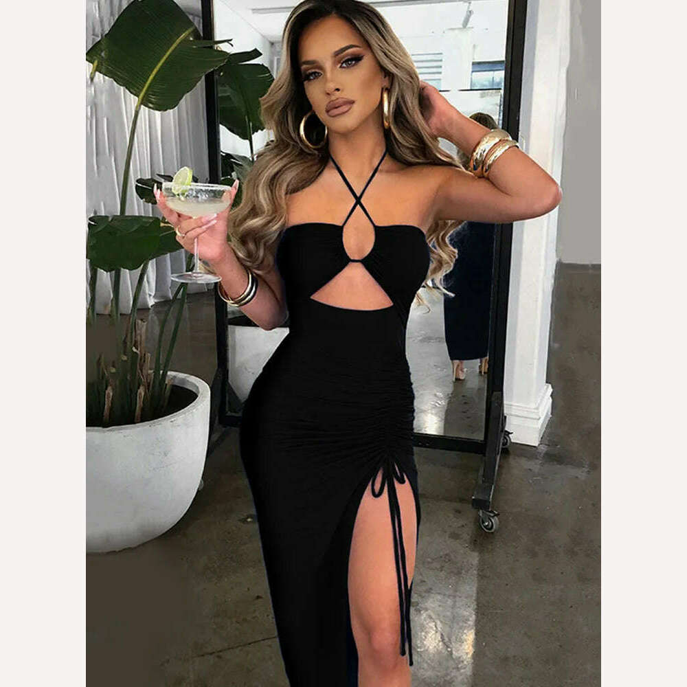 Sleeveless Sexy Female Midi Backless Dresses Slim Night Club Party Women's Dress Bodycon Vestidos Elegantes Para Mujer - KIMLUD