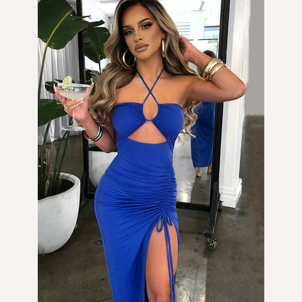 KIMLUD, Sleeveless Sexy Female Midi Backless Dresses Slim Night Club Party Women's Dress Bodycon Vestidos Elegantes Para Mujer, Blue / S, KIMLUD Womens Clothes