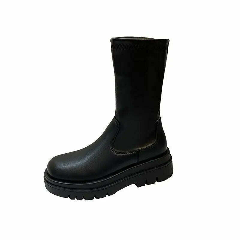 KIMLUD, Slim Flat Thigh High Boots Platform Women Slim Thick Sole Over The Knee Boots Women Shoes Black Winter Long Boots Women, mid calf boots / 35, KIMLUD APPAREL - Womens Clothes