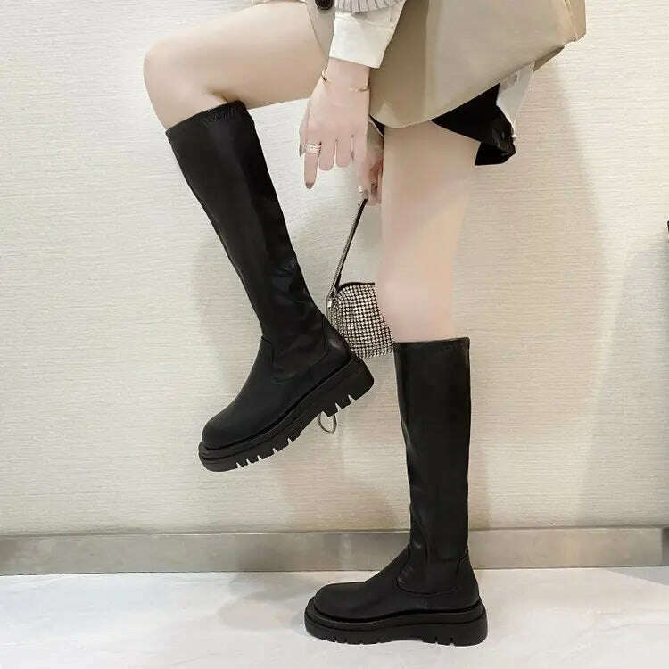 KIMLUD, Slim Flat Thigh High Boots Platform Women Slim Thick Sole Over The Knee Boots Women Shoes Black Winter Long Boots Women, KIMLUD Womens Clothes