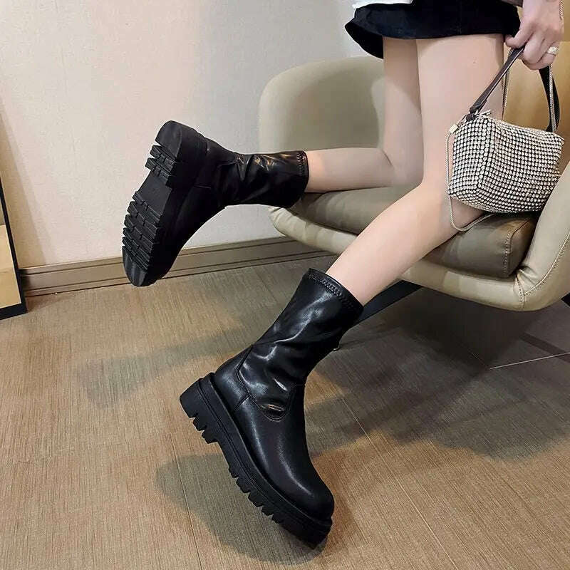 KIMLUD, Slim Flat Thigh High Boots Platform Women Slim Thick Sole Over The Knee Boots Women Shoes Black Winter Long Boots Women, KIMLUD Womens Clothes