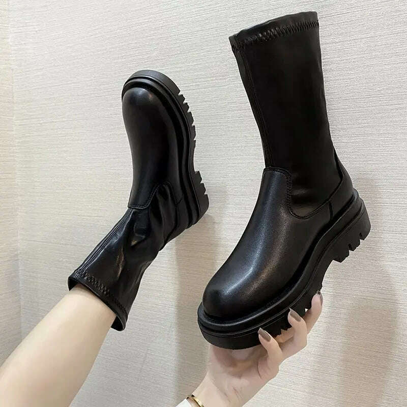KIMLUD, Slim Flat Thigh High Boots Platform Women Slim Thick Sole Over The Knee Boots Women Shoes Black Winter Long Boots Women, KIMLUD Womens Clothes