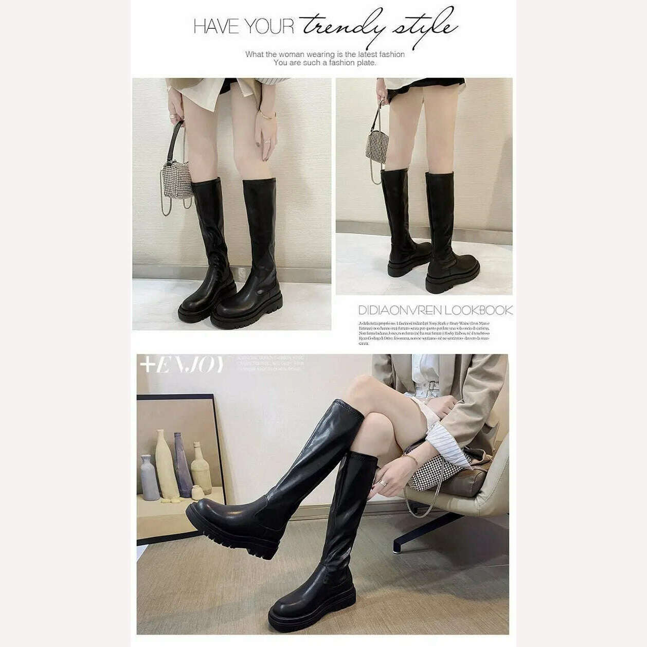 KIMLUD, Slim Flat Thigh High Boots Platform Women Slim Thick Sole Over The Knee Boots Women Shoes Black Winter Long Boots Women, KIMLUD Womens Clothes