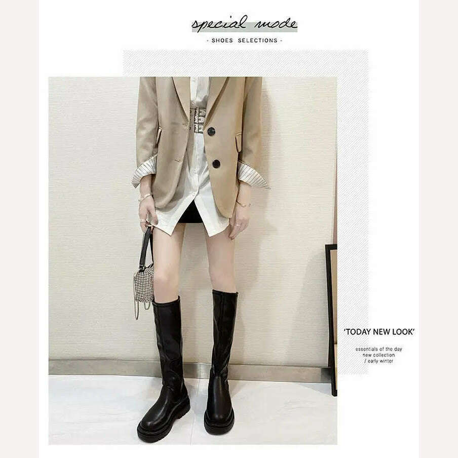 KIMLUD, Slim Flat Thigh High Boots Platform Women Slim Thick Sole Over The Knee Boots Women Shoes Black Winter Long Boots Women, KIMLUD Womens Clothes