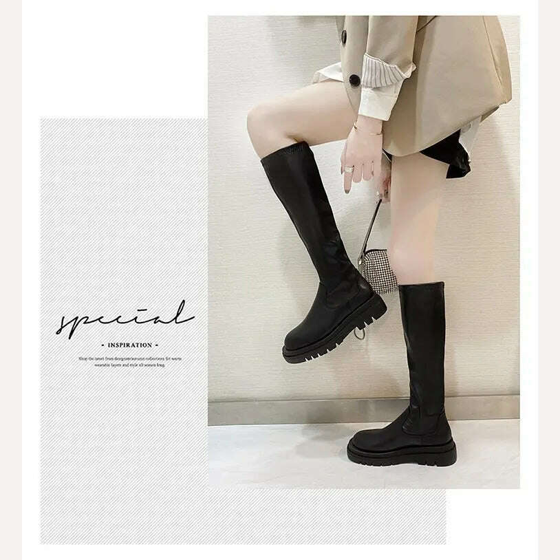 KIMLUD, Slim Flat Thigh High Boots Platform Women Slim Thick Sole Over The Knee Boots Women Shoes Black Winter Long Boots Women, KIMLUD Womens Clothes