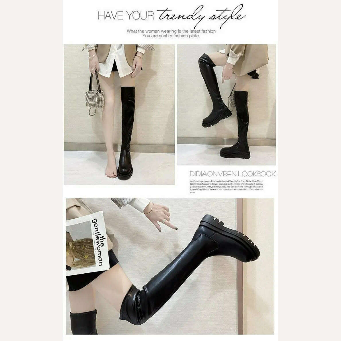 KIMLUD, Slim Flat Thigh High Boots Platform Women Slim Thick Sole Over The Knee Boots Women Shoes Black Winter Long Boots Women, KIMLUD Womens Clothes