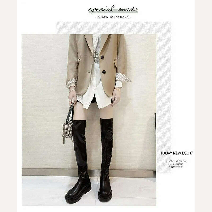 KIMLUD, Slim Flat Thigh High Boots Platform Women Slim Thick Sole Over The Knee Boots Women Shoes Black Winter Long Boots Women, KIMLUD Womens Clothes
