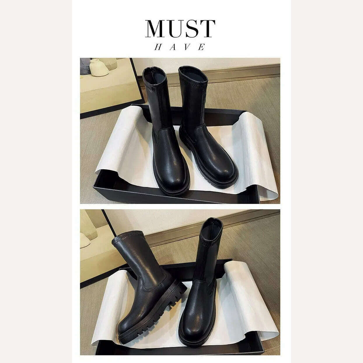 KIMLUD, Slim Flat Thigh High Boots Platform Women Slim Thick Sole Over The Knee Boots Women Shoes Black Winter Long Boots Women, KIMLUD Womens Clothes