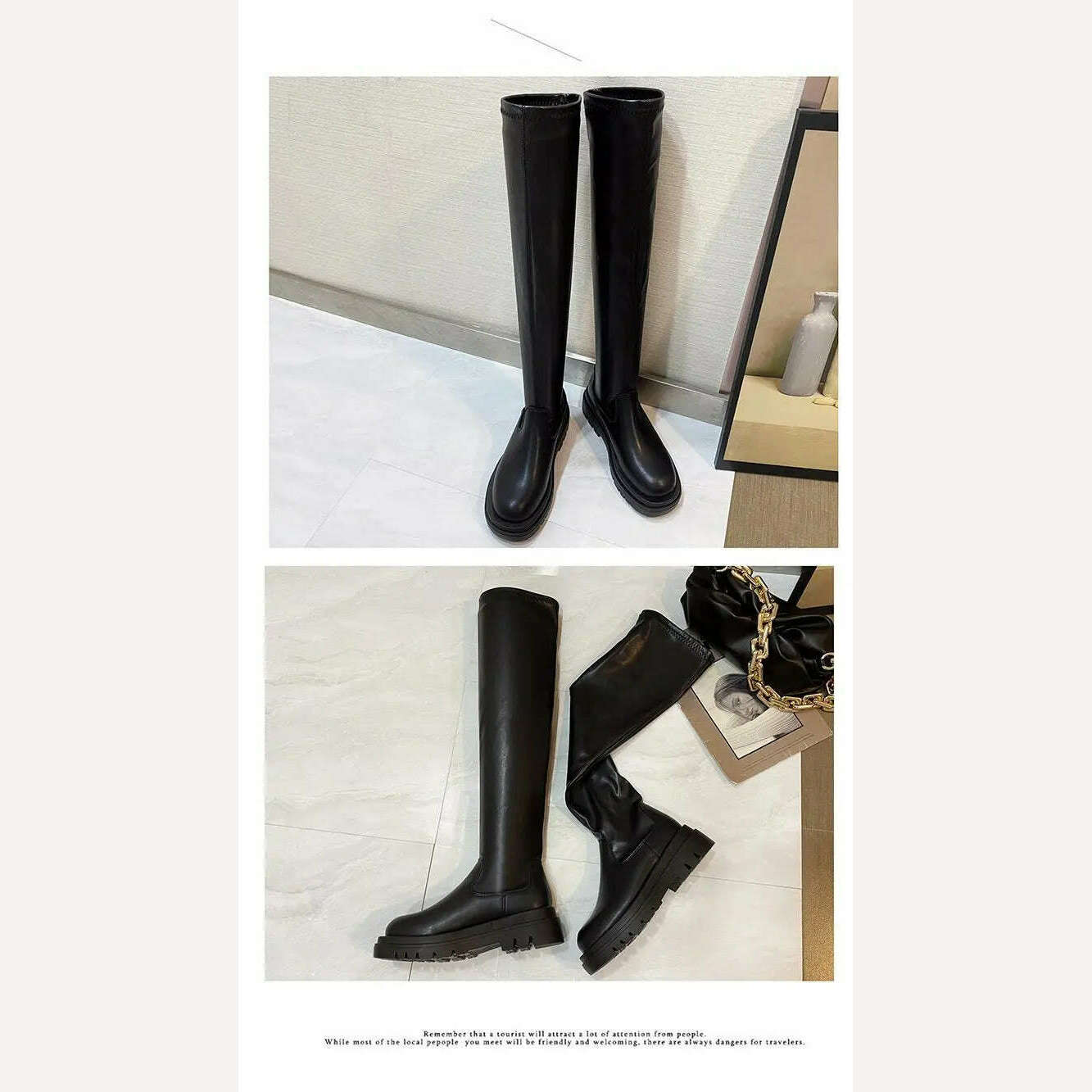 KIMLUD, Slim Flat Thigh High Boots Platform Women Slim Thick Sole Over The Knee Boots Women Shoes Black Winter Long Boots Women, KIMLUD Womens Clothes