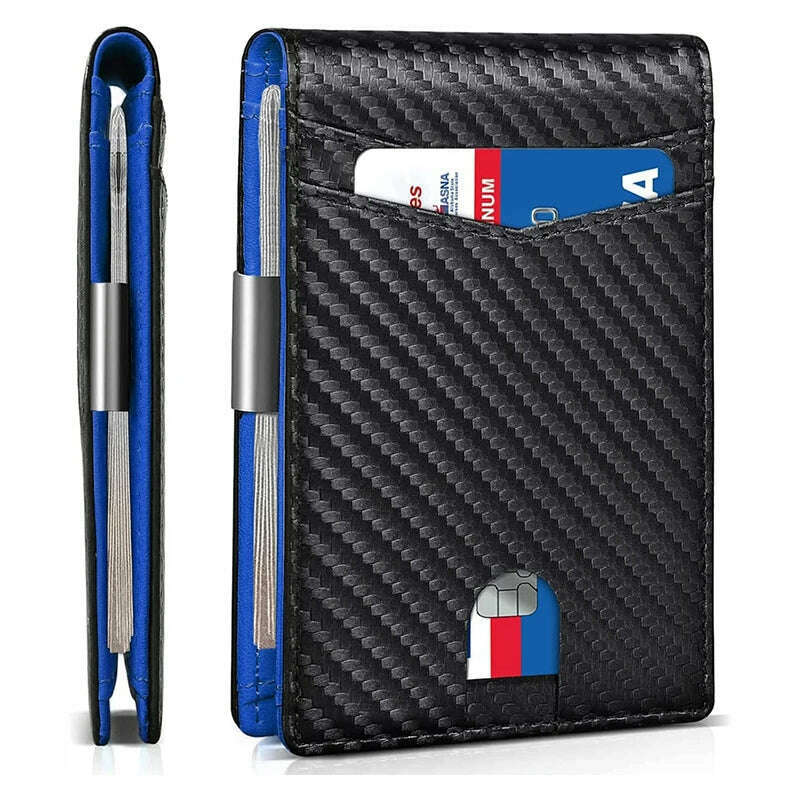 Slim Wallet for Men-Leather Money Clip Mens Wallets-RFID Blocking Front Pocket Bifold Credit Card Holder - KIMLUD