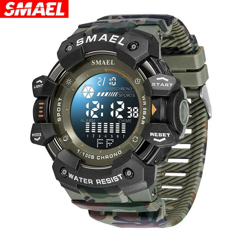 KIMLUD, SMAEL 8050 New Men's Large Dial, Personalized Trendy Camouflage Style Sports Multi-Function Luminous, ArmyGreen, KIMLUD APPAREL - Womens Clothes