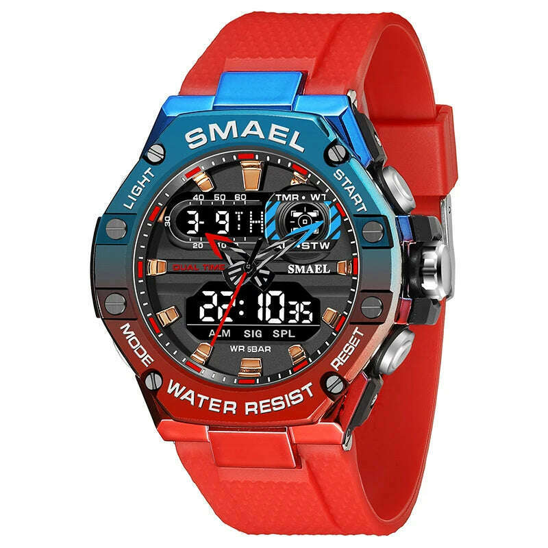 KIMLUD, SMAEL Sport Watch for Man Dual Time Watch for Men Led Light Watch Alarm 8066 Fashion Sport Watches Military S Shiock Wristwatch, REDBLUE / China, KIMLUD APPAREL - Womens Clothes