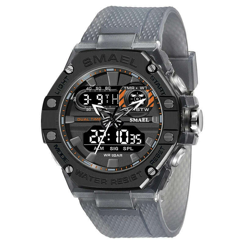 KIMLUD, SMAEL Sport Watch for Man Dual Time Watch for Men Led Light Watch Alarm 8066 Fashion Sport Watches Military S Shiock Wristwatch, GRAY / China, KIMLUD APPAREL - Womens Clothes