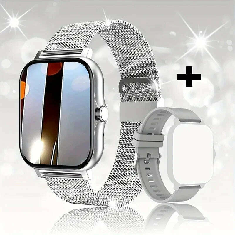 KIMLUD, Smart Watch For Men Women Gift For Xiaomi Full Touch Screen Sport Fitness Watches BT Call Digital Smartwatch Wristwatch 2024 New, Silver mesh belt / Bluetooth calls, KIMLUD APPAREL - Womens Clothes