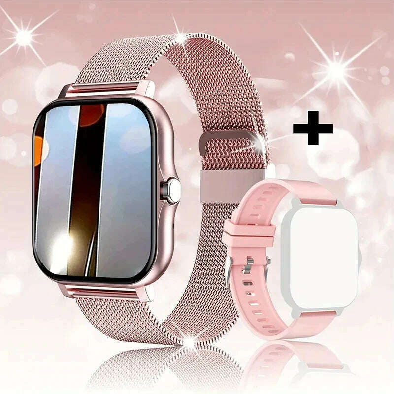 KIMLUD, Smart Watch For Men Women Gift For Xiaomi Full Touch Screen Sport Fitness Watches BT Call Digital Smartwatch Wristwatch 2024 New, Pink mesh belt / Bluetooth calls, KIMLUD APPAREL - Womens Clothes