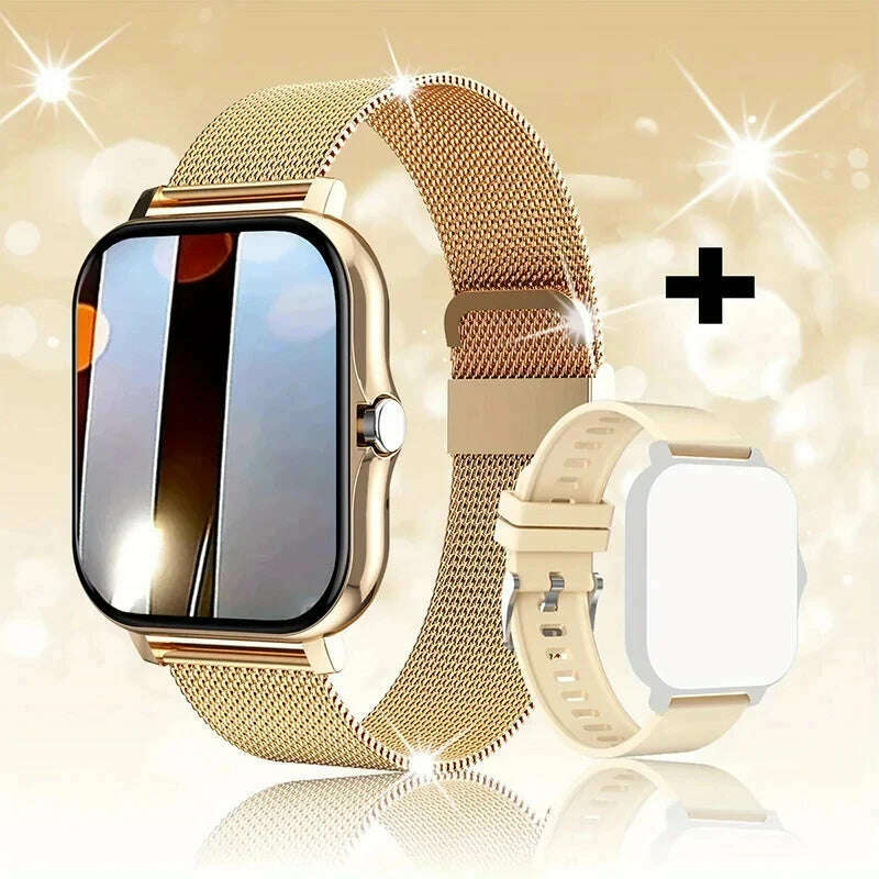 KIMLUD, Smart Watch For Men Women Gift For Xiaomi Full Touch Screen Sport Fitness Watches BT Call Digital Smartwatch Wristwatch 2024 New, Golden mesh belt / Bluetooth calls, KIMLUD APPAREL - Womens Clothes