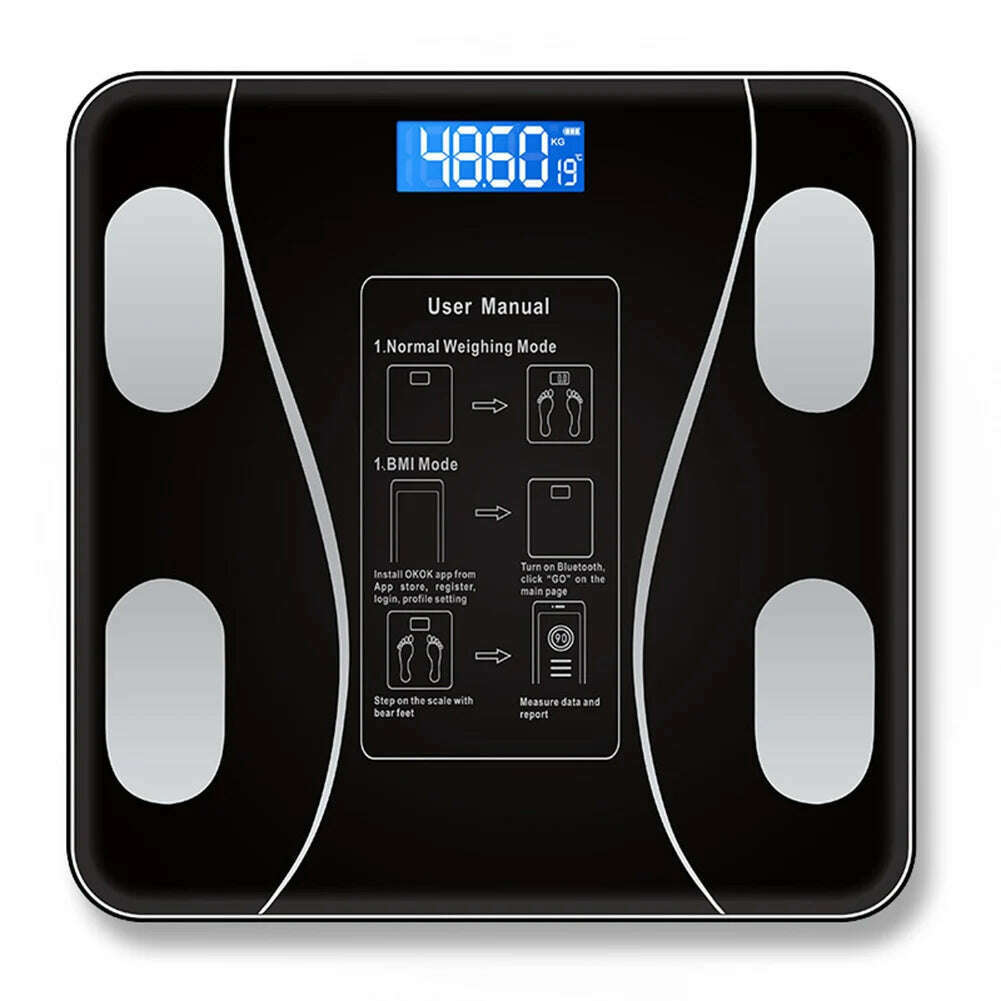 KIMLUD, Smart Weighing Scale Bluetooth-compatible lichaamsvet intelligente Electronic Intelligent Weight Loss Body Fat Scale Balances, Black / CHINA, KIMLUD Womens Clothes