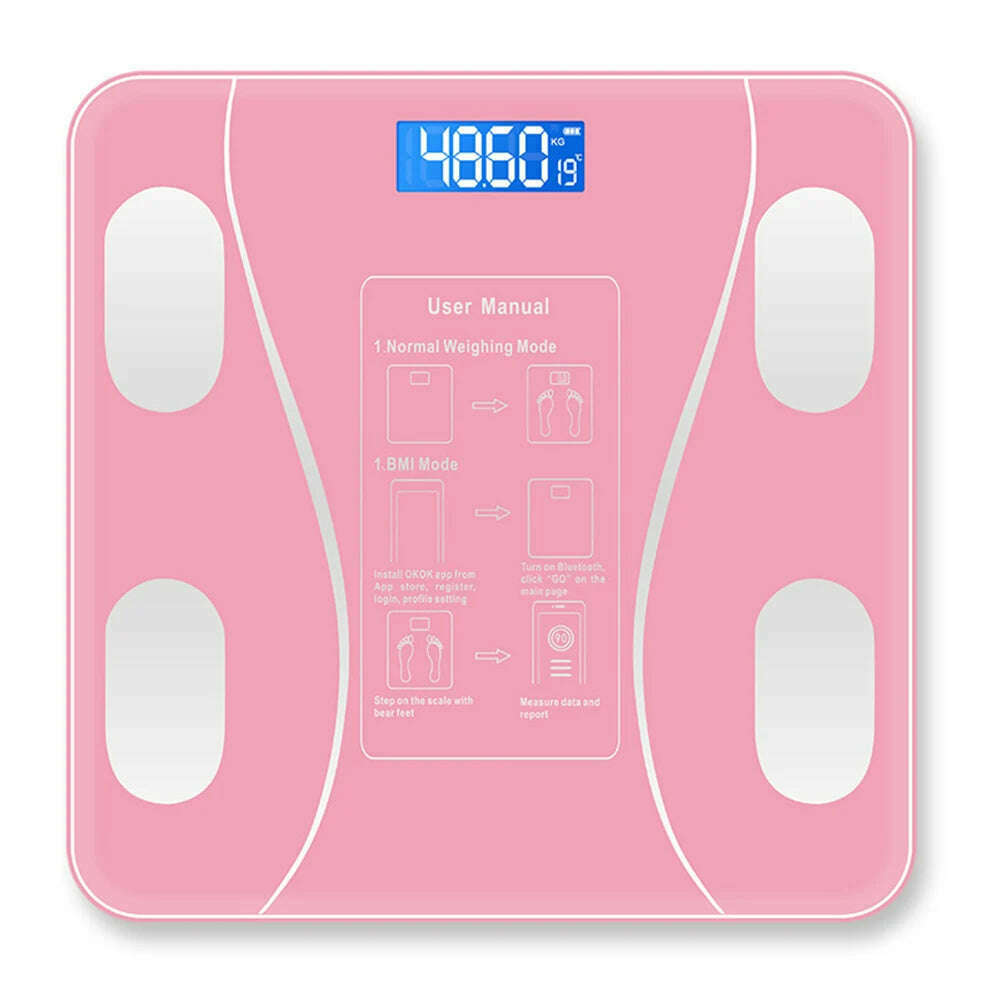 KIMLUD, Smart Weighing Scale Bluetooth-compatible lichaamsvet intelligente Electronic Intelligent Weight Loss Body Fat Scale Balances, Pink / CHINA, KIMLUD Womens Clothes