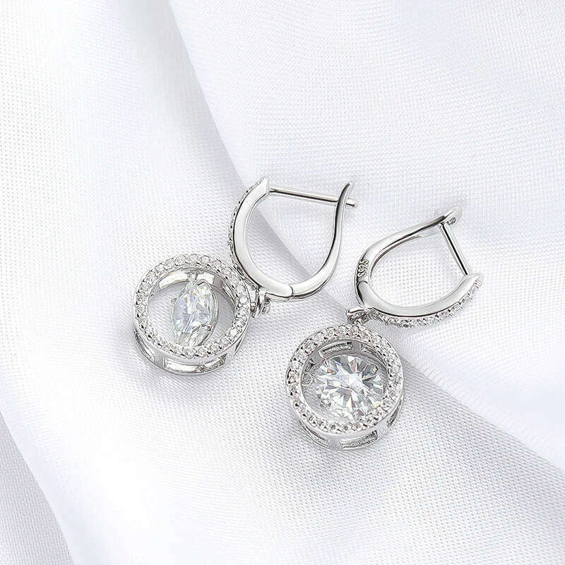 Smyoue White Gold Plated 0.5/1CT Moissanite Drop Earring for Women Sparkling Beating Heart Earring S925 Sterling Silver Jewelry - KIMLUD