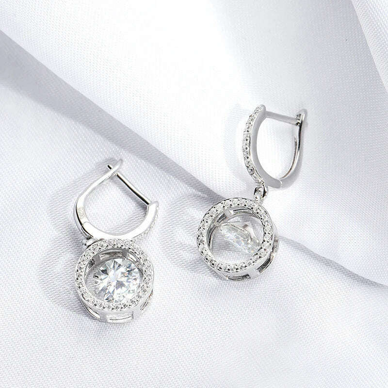 Smyoue White Gold Plated 0.5/1CT Moissanite Drop Earring for Women Sparkling Beating Heart Earring S925 Sterling Silver Jewelry - KIMLUD