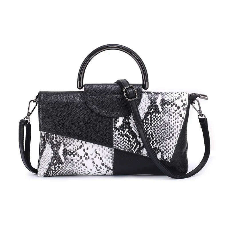 KIMLUD, Snake Pattern Genuine Leather Bag Women Vintage Cow Leather Tote Handbag Small Ladies Cowhide Shoulder Or Crossbody Bag, white bag, KIMLUD APPAREL - Womens Clothes