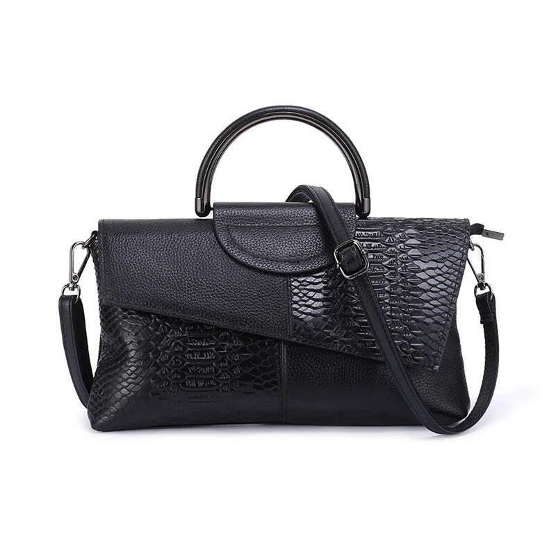 KIMLUD, Snake Pattern Genuine Leather Bag Women Vintage Cow Leather Tote Handbag Small Ladies Cowhide Shoulder Or Crossbody Bag, black bag, KIMLUD APPAREL - Womens Clothes