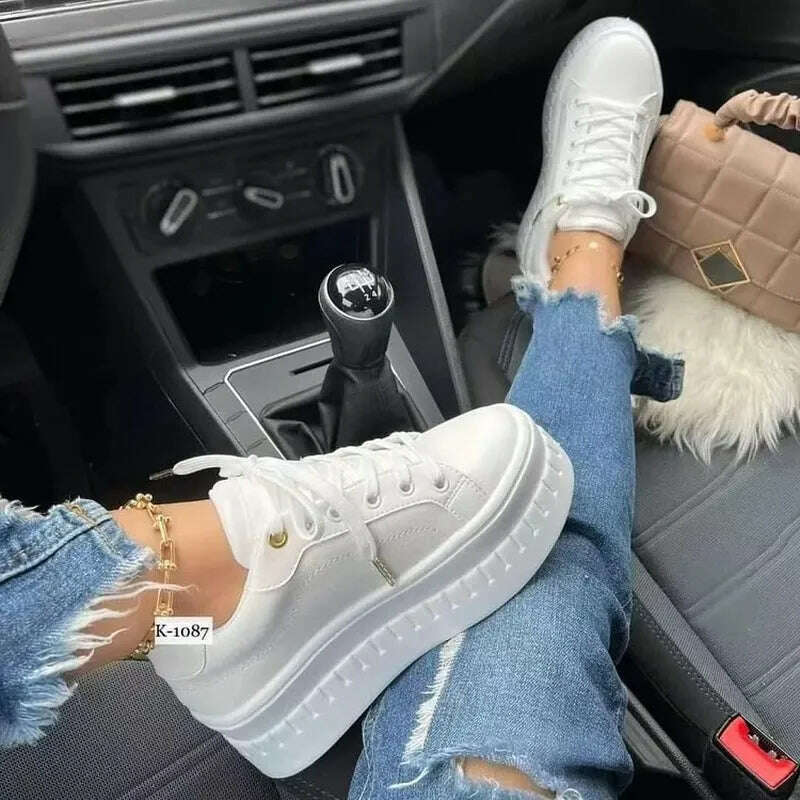 KIMLUD, Sneakers 2023 Trend Fashion Breathable Leather Wedge Vulcanized Shoes Design Casual Walking Comfort Fall Platform Women's Shoes, White / 35, KIMLUD APPAREL - Womens Clothes