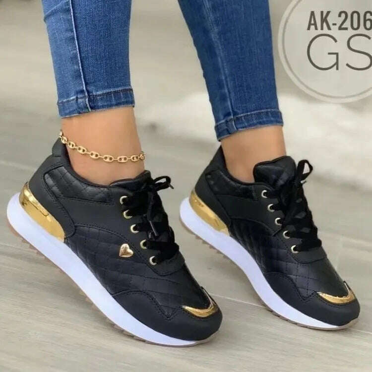 KIMLUD, Sneakers 2023 Trend Fashion Breathable Leather Wedge Vulcanized Shoes Design Casual Walking Comfort Fall Platform Women's Shoes, black 2 / 35, KIMLUD Womens Clothes