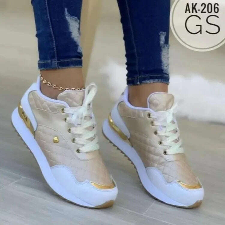 KIMLUD, Sneakers 2023 Trend Fashion Breathable Leather Wedge Vulcanized Shoes Design Casual Walking Comfort Fall Platform Women's Shoes, Apricot 2 / 35, KIMLUD APPAREL - Womens Clothes