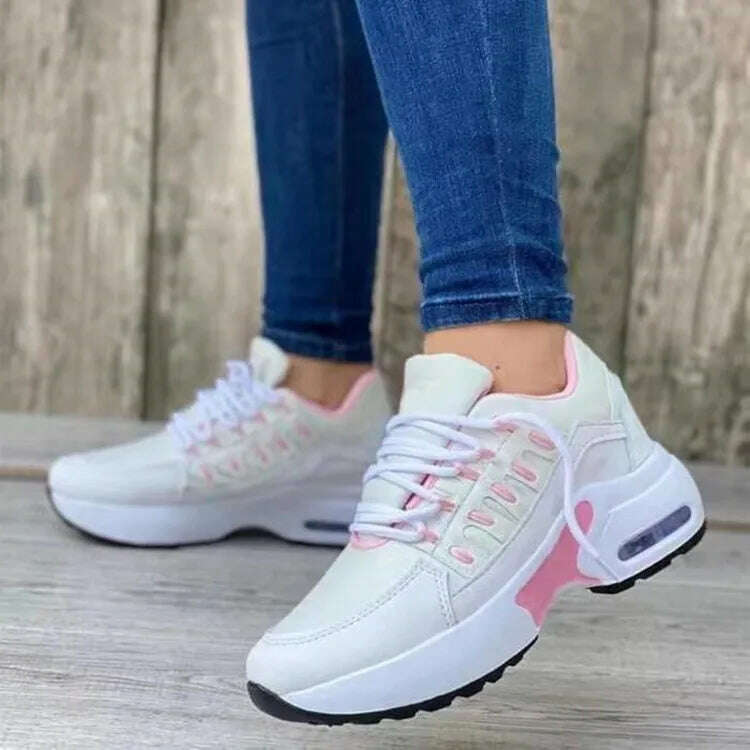 KIMLUD, Sneakers Women Luxury Spring Autumn New Lace Up Wedge Platform Sneakers 2023 Outdoor Fashion Air Cushion Casual Running Zapatos, White / 35, KIMLUD Womens Clothes