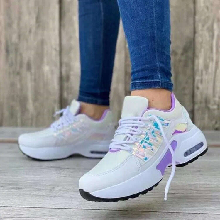 KIMLUD, Sneakers Women Luxury Spring Autumn New Lace Up Wedge Platform Sneakers 2023 Outdoor Fashion Air Cushion Casual Running Zapatos, purple / 35, KIMLUD Womens Clothes