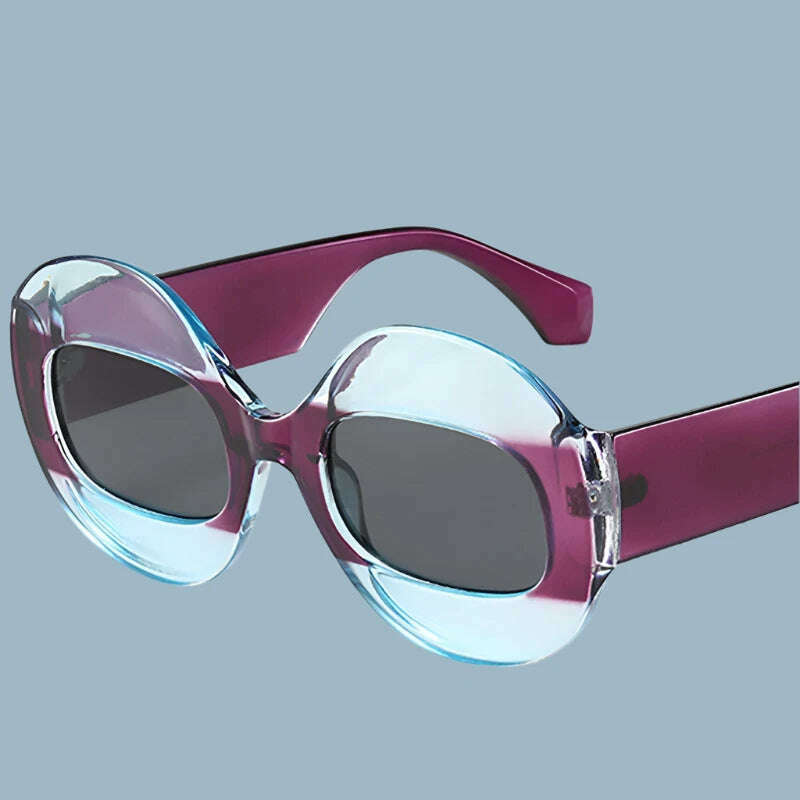 SO&EI Fashion Round Contrast Color Women Sunglasses Retro Oval Clear Gradient Lens Shades UV400 Men Trending Punk Sun Glasses - KIMLUD