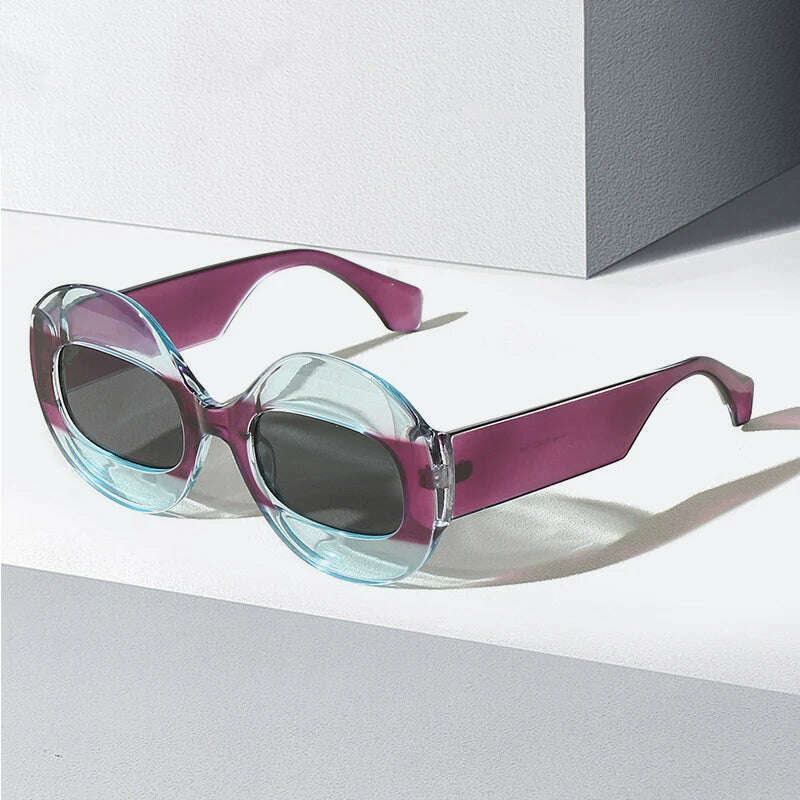 SO&EI Fashion Round Contrast Color Women Sunglasses Retro Oval Clear Gradient Lens Shades UV400 Men Trending Punk Sun Glasses - KIMLUD