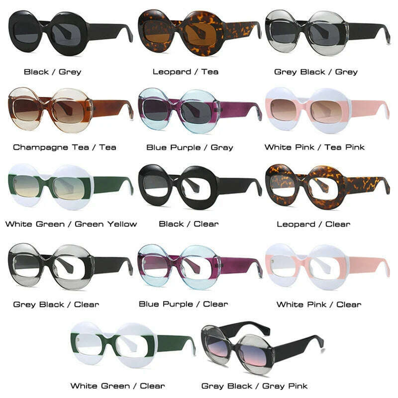 SO&EI Fashion Round Contrast Color Women Sunglasses Retro Oval Clear Gradient Lens Shades UV400 Men Trending Punk Sun Glasses - KIMLUD