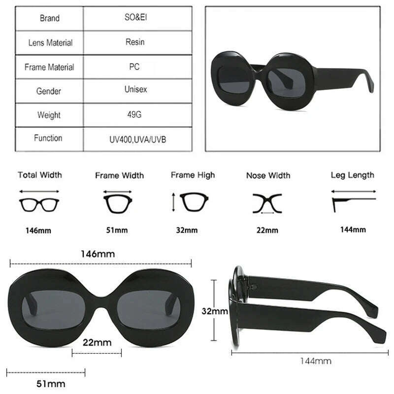 SO&EI Fashion Round Contrast Color Women Sunglasses Retro Oval Clear Gradient Lens Shades UV400 Men Trending Punk Sun Glasses - KIMLUD