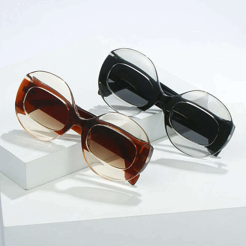 SO&EI Fashion Round Contrast Color Women Sunglasses Retro Oval Clear Gradient Lens Shades UV400 Men Trending Punk Sun Glasses - KIMLUD