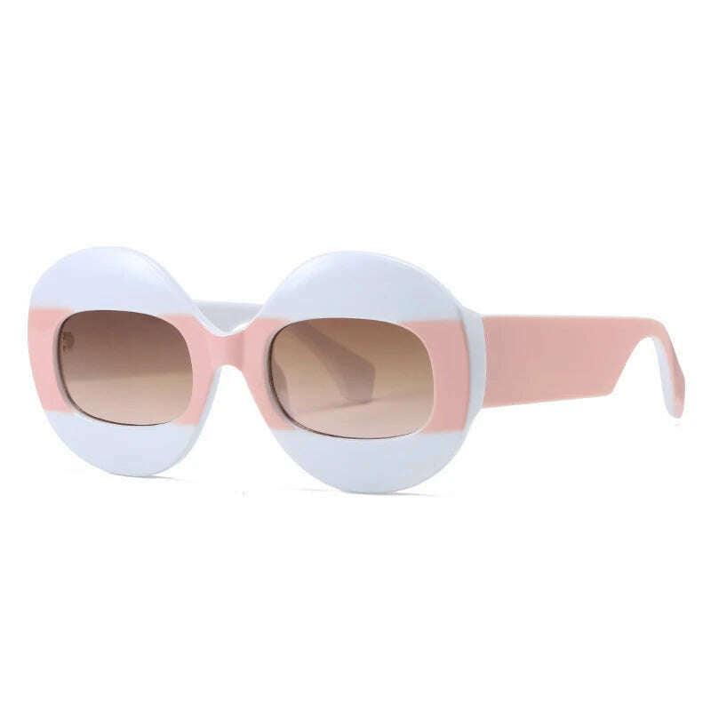 SO&EI Fashion Round Contrast Color Women Sunglasses Retro Oval Clear Gradient Lens Shades UV400 Men Trending Punk Sun Glasses - KIMLUD