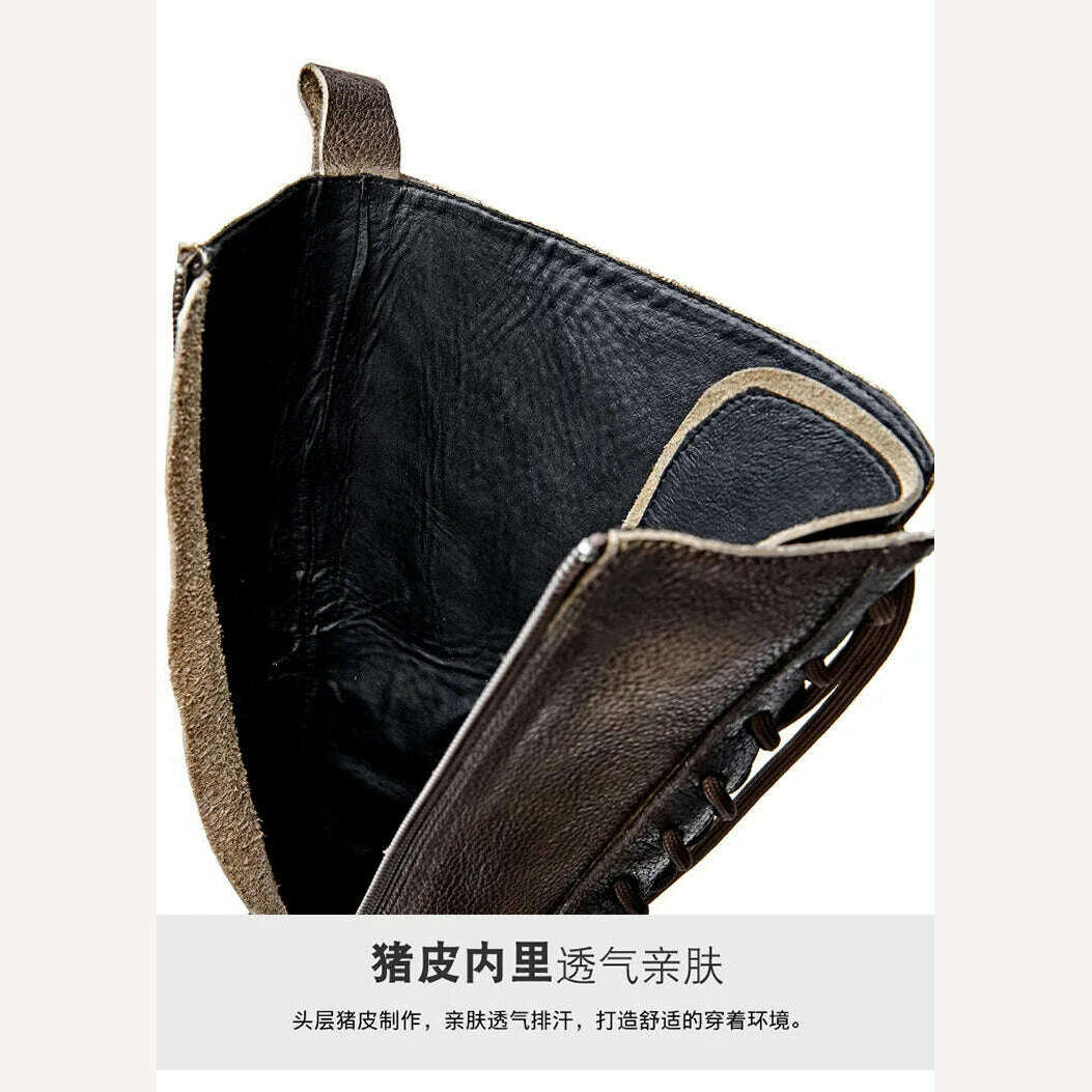 KIMLUD, Soft Cowhide Men's Boots High Boots Knight Boots Platform Men's Shoes Vintage Brown Lace-up Genuine Leather Coloring, KIMLUD Womens Clothes