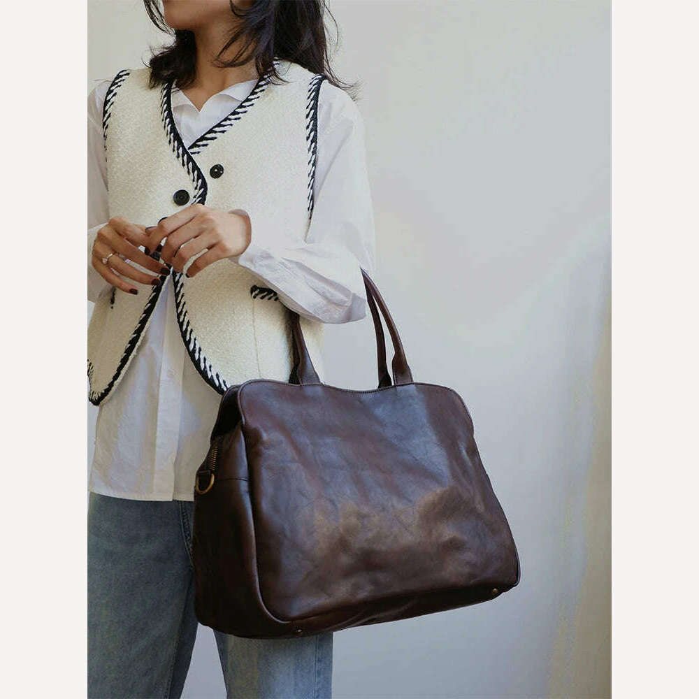 KIMLUD, Soft Genuine Leather Shoulder Bag For Men And Women Handbag Big Female Laptop Commuter Portable Travel Bag Business Luggage Bags, KIMLUD Womens Clothes